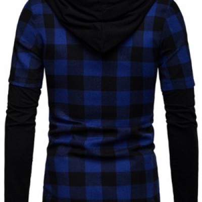 SKLS010 custom-made hooded long-sleeve plaid shirt Men's fake two-piece shirt supplier detail view-2